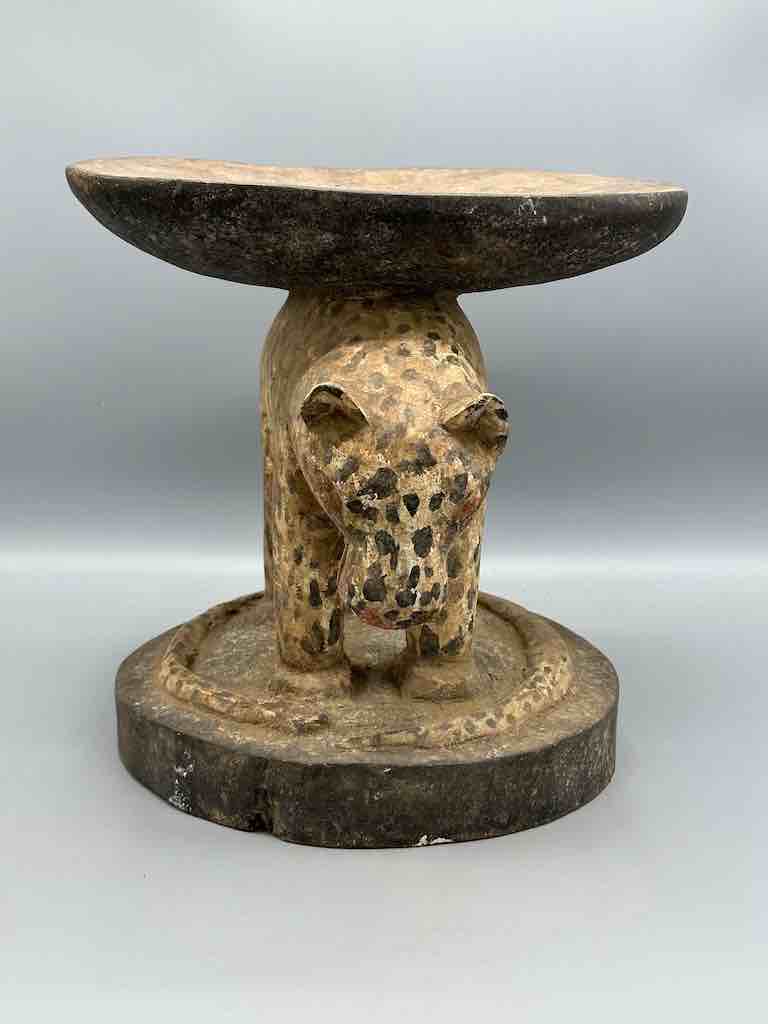 Vintage Baule Leopard Stool - Ivory Coast