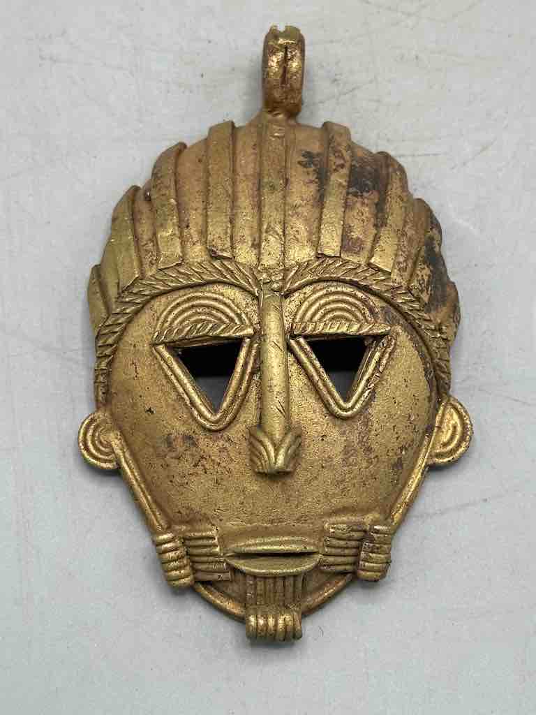 Contemporary XL African Brass Mask Pendant - Ghana