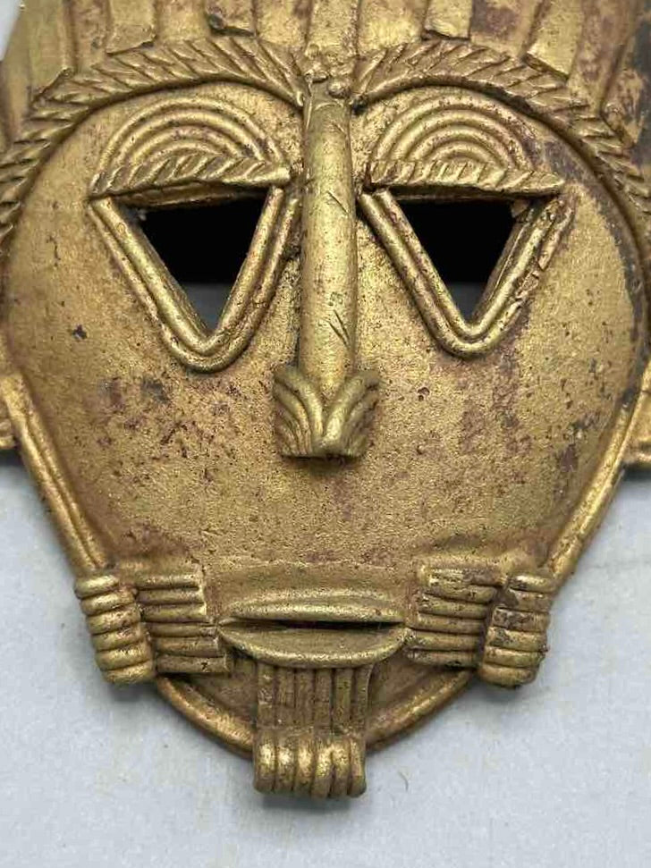 Contemporary XL African Brass Mask Pendant - Ghana