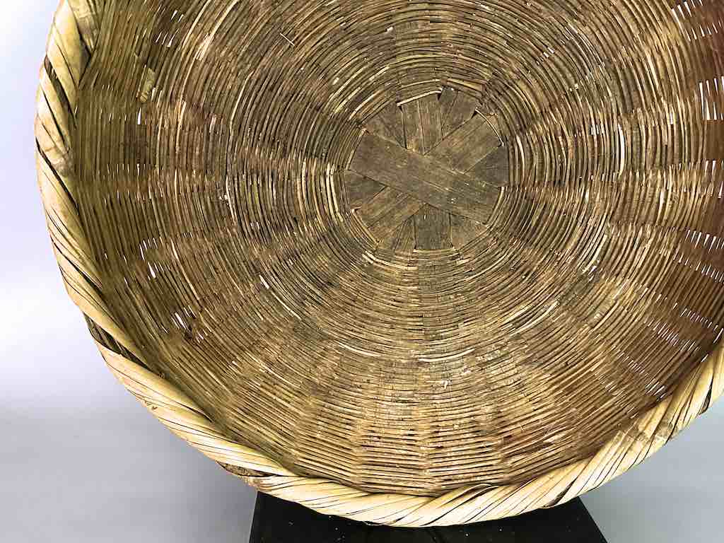 Vintage Large Palm Frond Shallow Market Basket - El Salvador