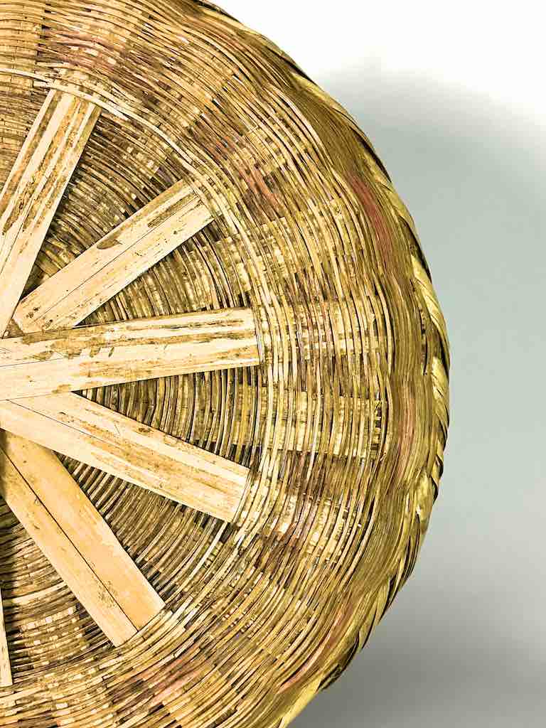 Vintage Large Palm Frond Shallow Market Basket - El Salvador