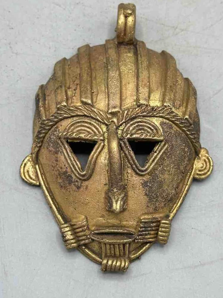 Contemporary XL African Brass Mask Pendant - Ghana