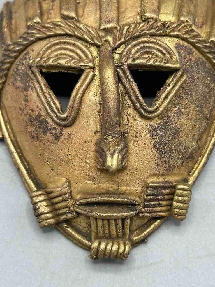 Contemporary XL African Brass Mask Pendant - Ghana