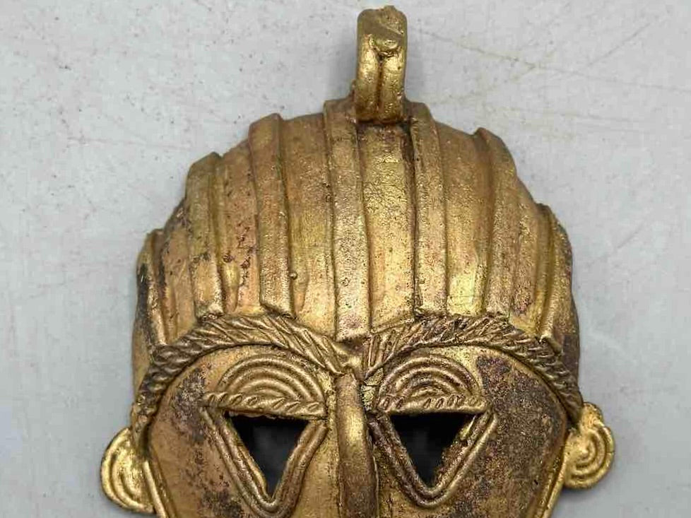 Contemporary XL African Brass Mask Pendant - Ghana