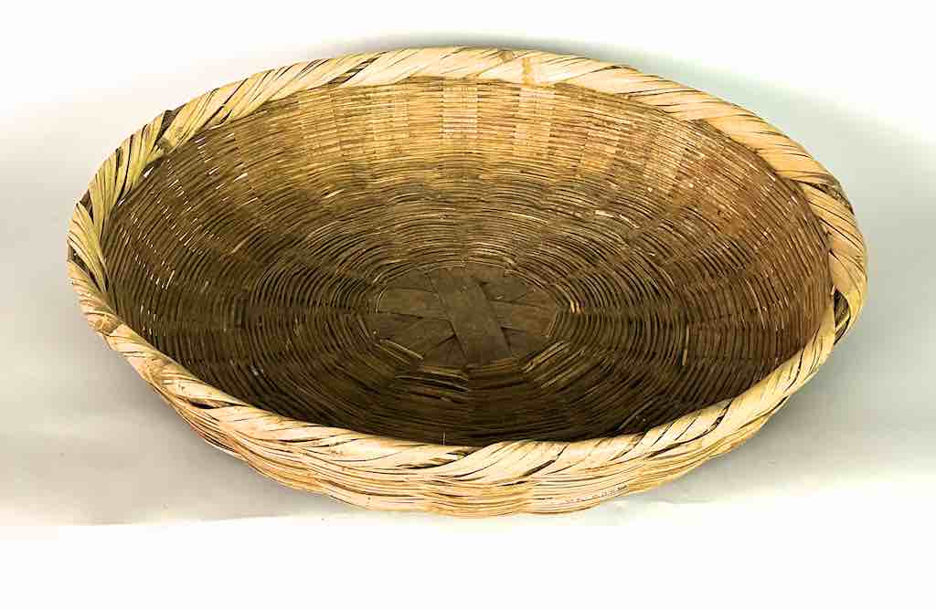 Vintage Large Palm Frond Shallow Market Basket - El Salvador