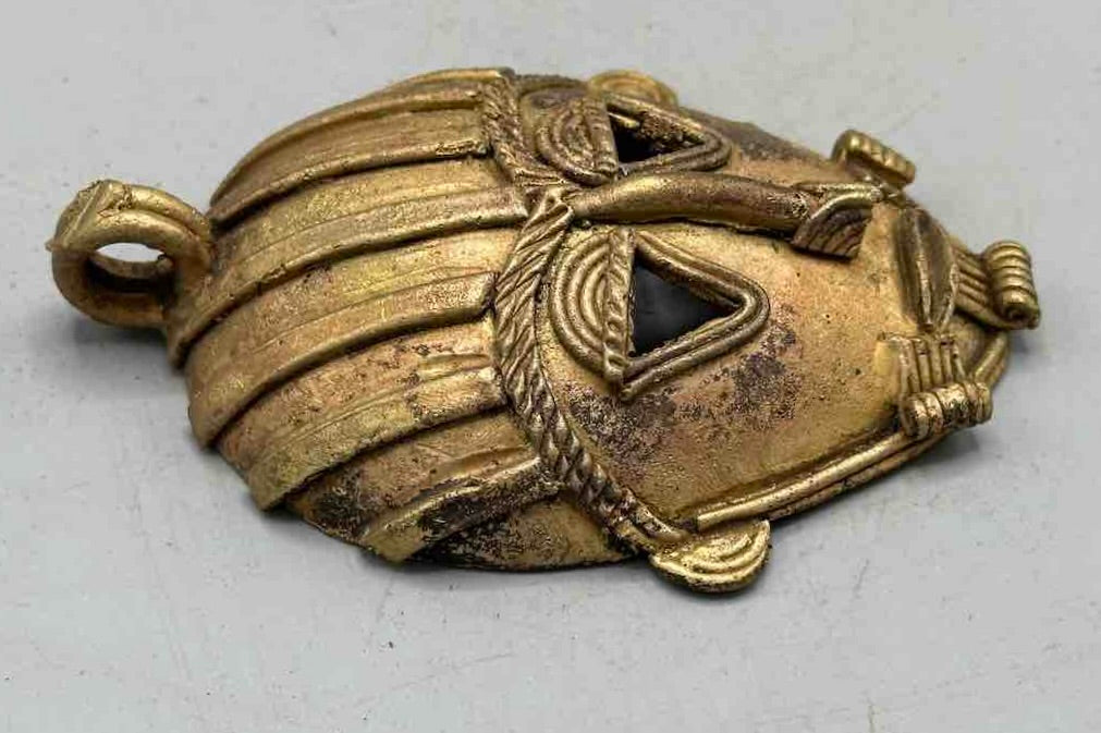 Contemporary XL African Brass Mask Pendant - Ghana