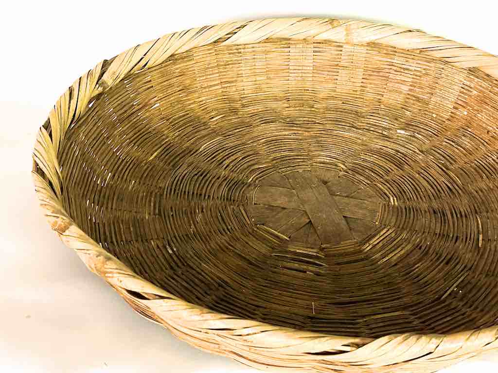 Vintage Large Palm Frond Shallow Market Basket - El Salvador