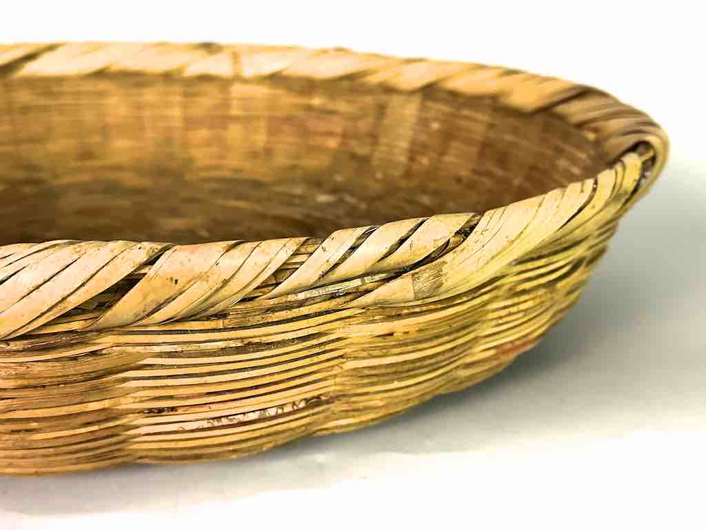 Vintage Large Palm Frond Shallow Market Basket - El Salvador