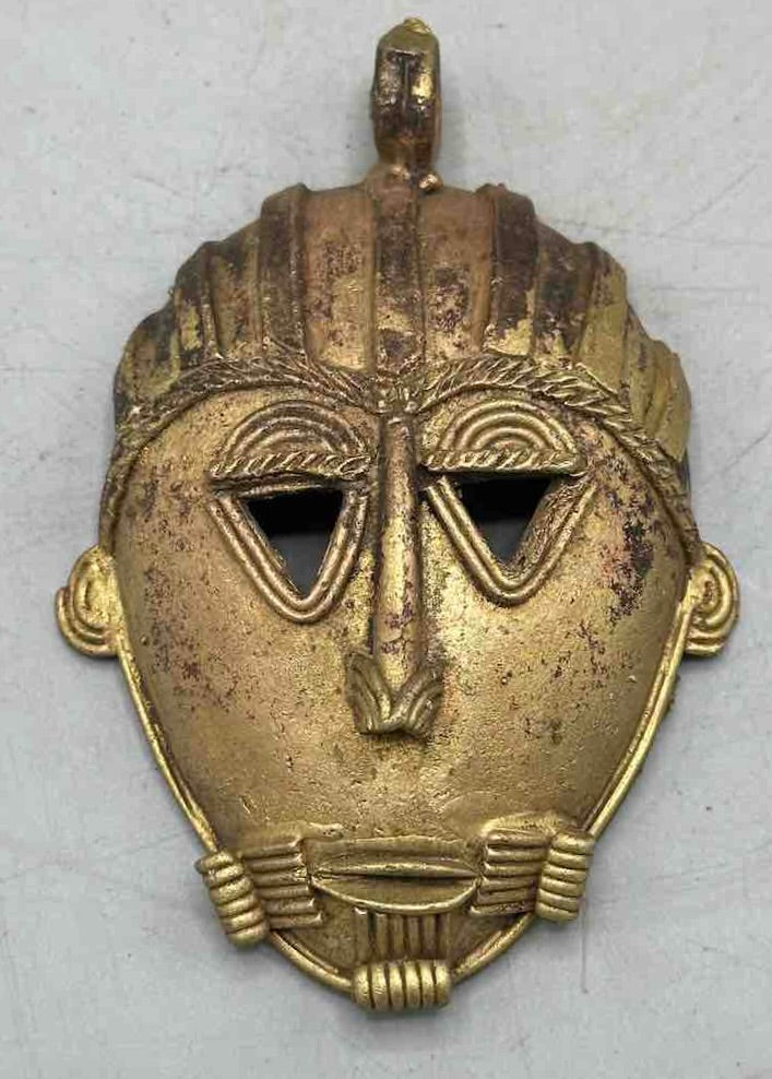 Contemporary XL African Brass Mask Pendant - Ghana