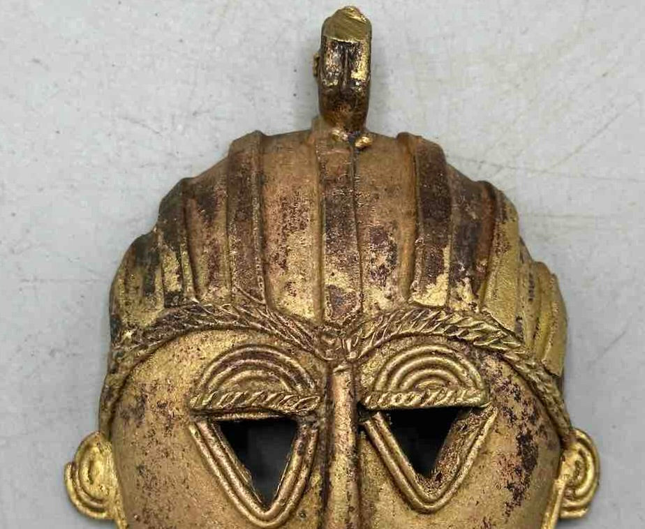 Contemporary XL African Brass Mask Pendant - Ghana