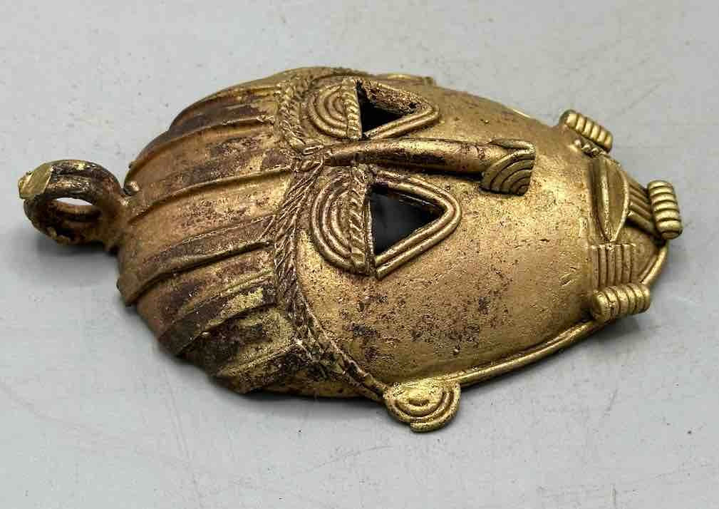 Contemporary XL African Brass Mask Pendant - Ghana