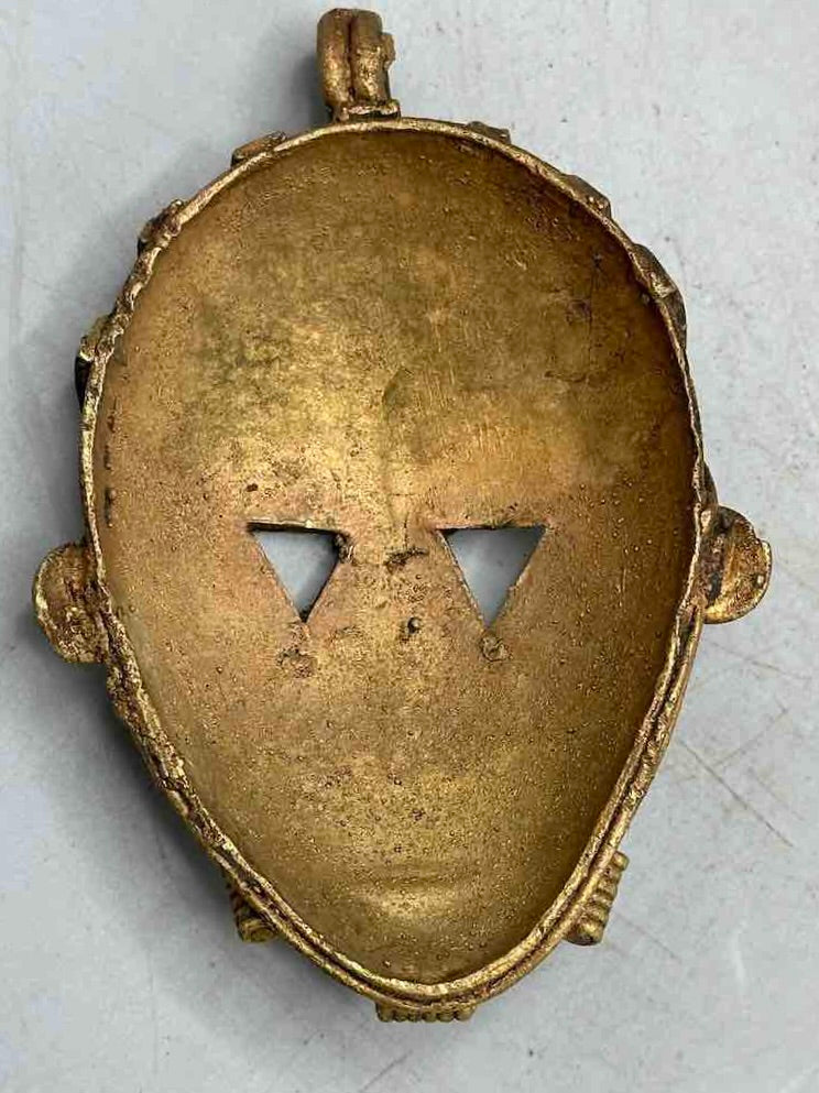 Contemporary XL African Brass Mask Pendant - Ghana