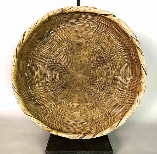 Vintage Large Palm Frond Shallow Market Basket - El Salvador