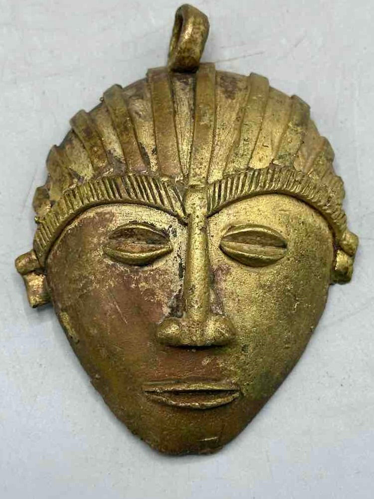 Very Large Contemporary African Brass Mask Pendant - Ghana