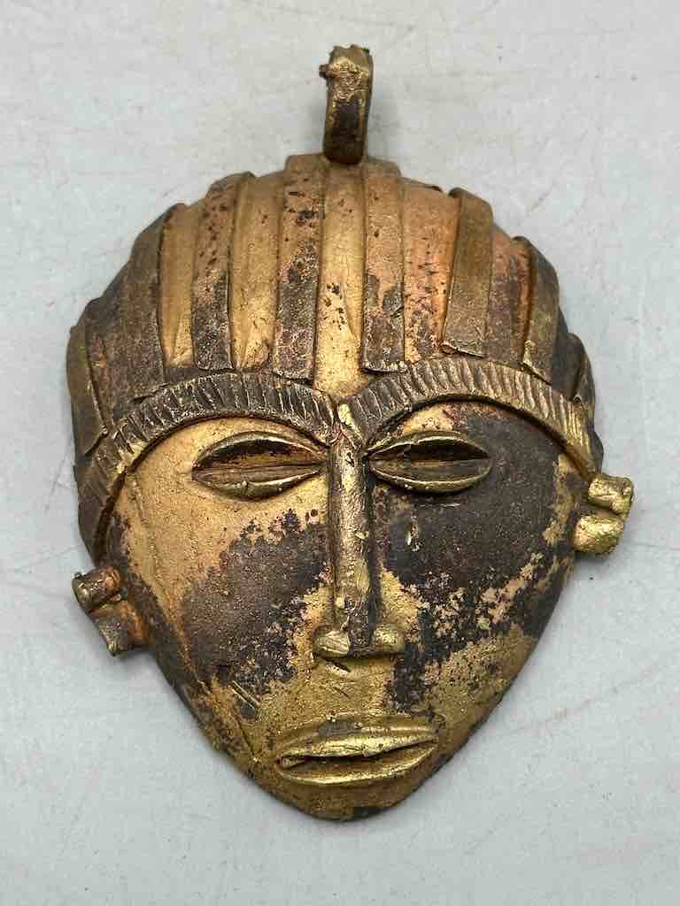 Very Large Contemporary African Brass Mask Pendant - Ghana