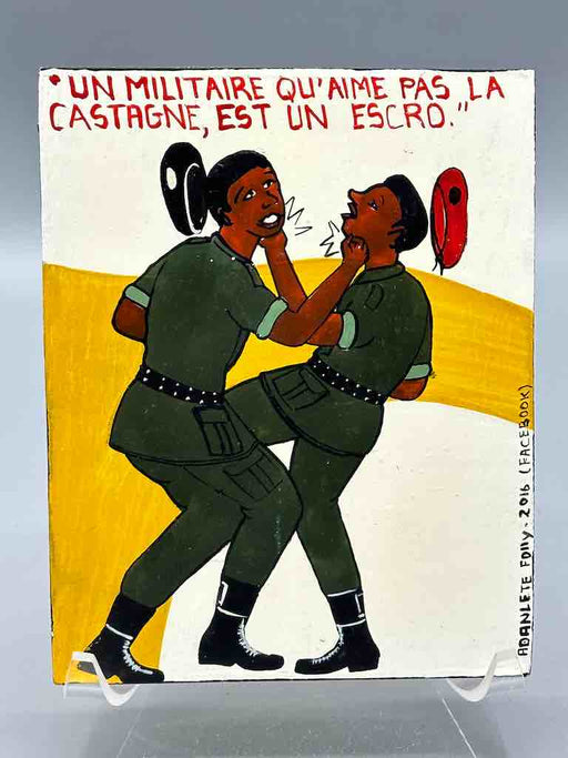 Two soldiers fighting | Contemporary African Hand Painted Art | Wall Hanging | Frameable Painting | 6.5 x 5"