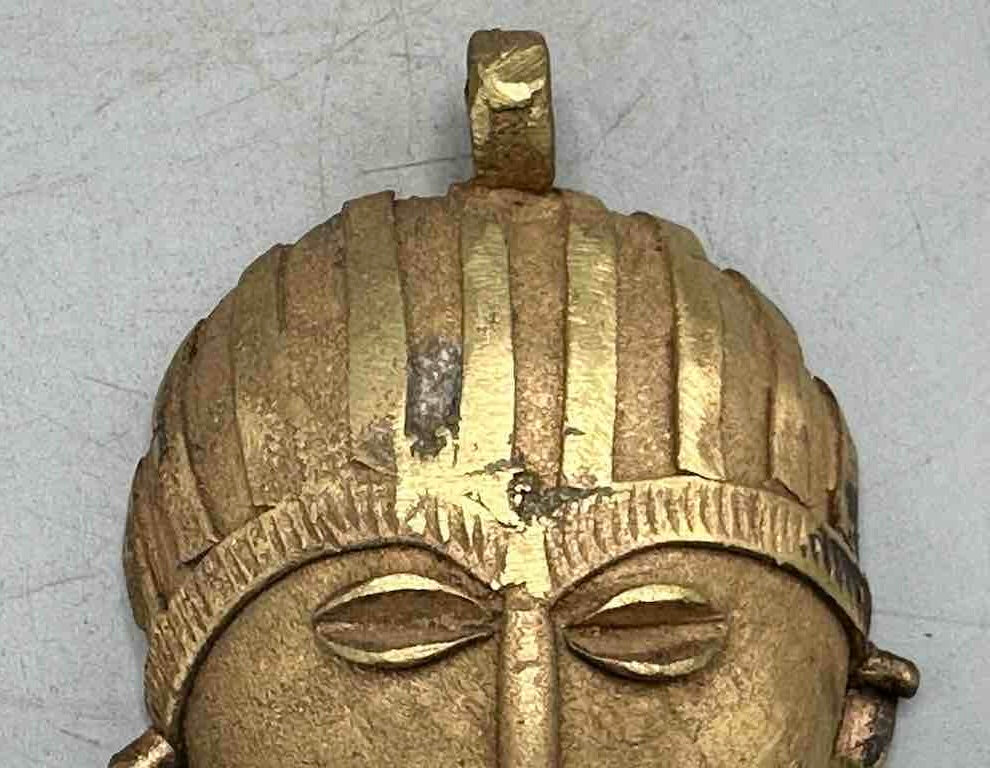 Very Large Contemporary African Brass Mask Pendant - Ghana