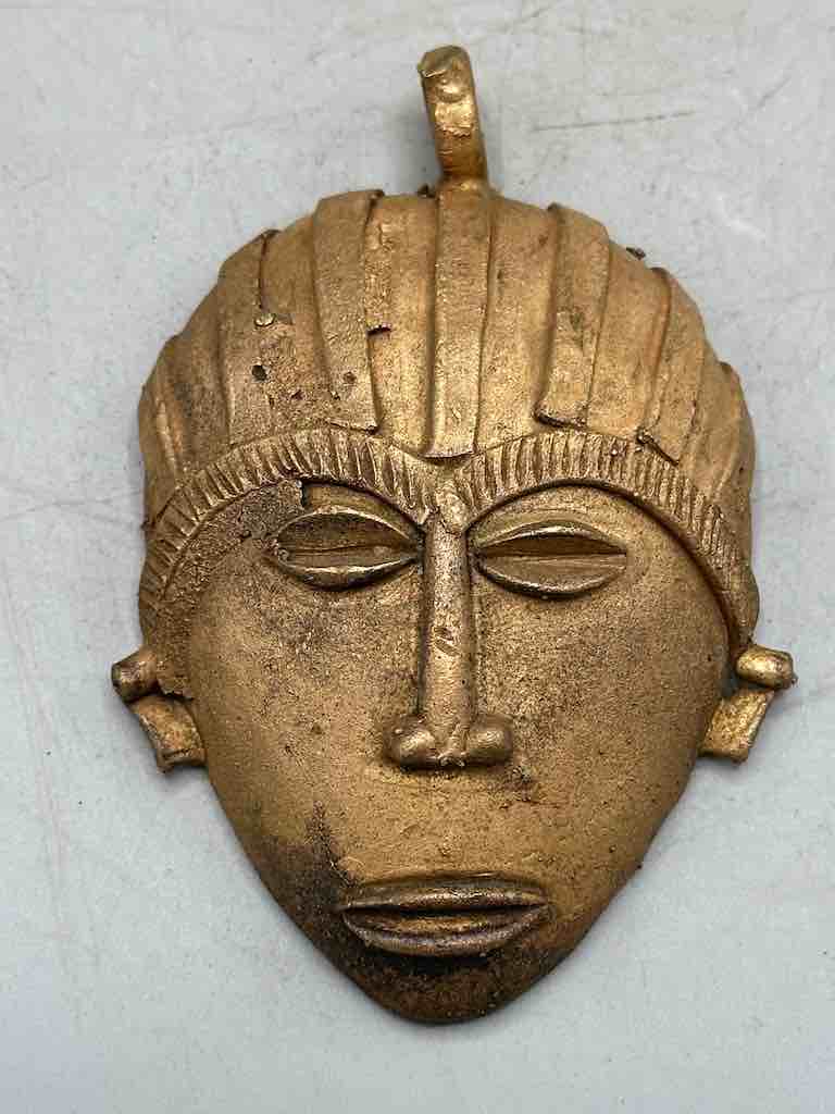 Very Large Contemporary African Brass Mask Pendant - Ghana