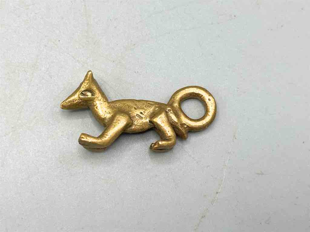 Vintage Small Brass Fox Gold Weight Pendant - Ghana