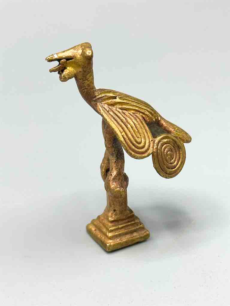 Small Brass Bird on Perch Gold Weight - Ghana