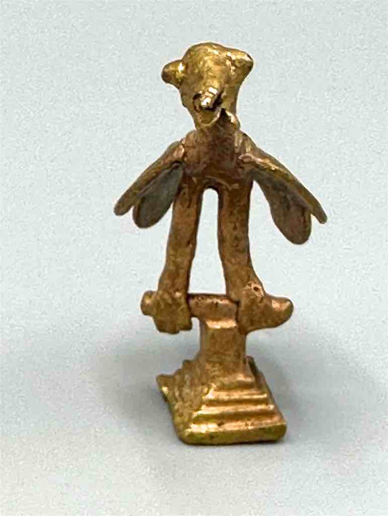 Small Brass Bird on Perch Gold Weight - Ghana