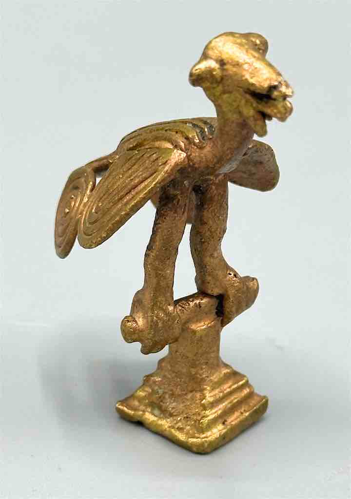 Small Brass Bird on Perch Gold Weight - Ghana