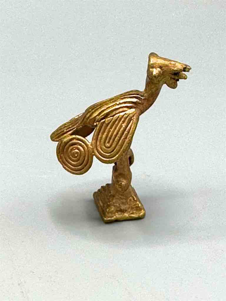 Small Brass Bird on Perch Gold Weight - Ghana