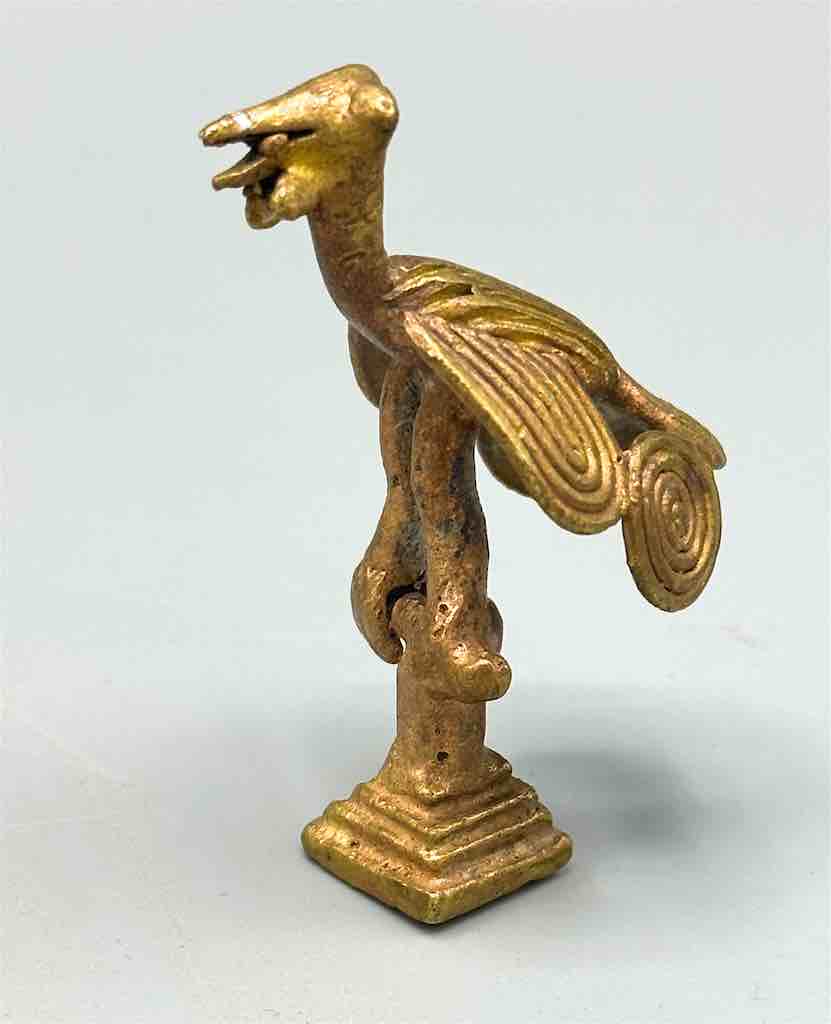 Small Brass Bird on Perch Gold Weight - Ghana