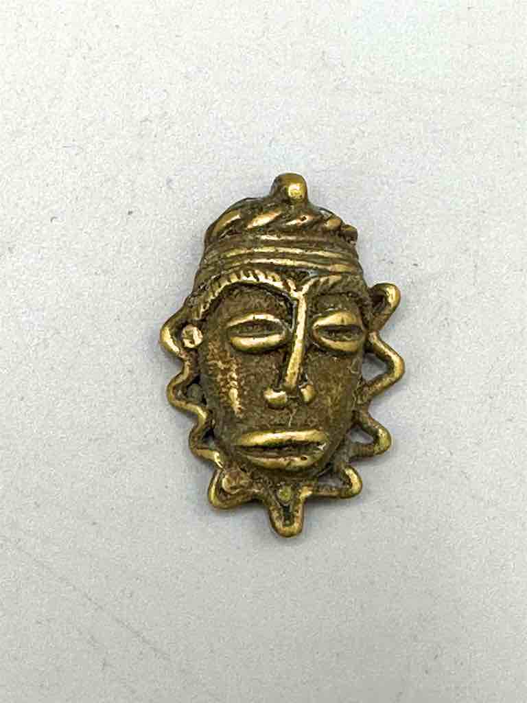 Small Brass Intricate Mask Gold Weight - Ghana