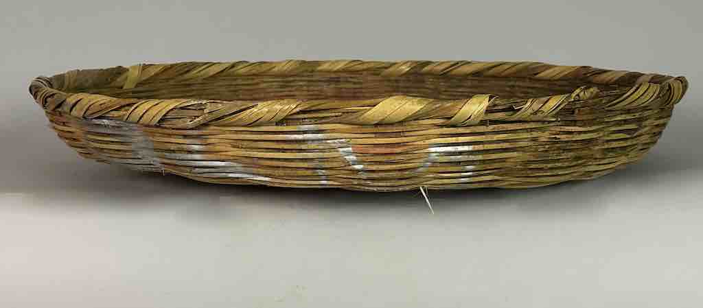 Vintage Very Large Palm Frond Shallow Market Basket - El Salvador