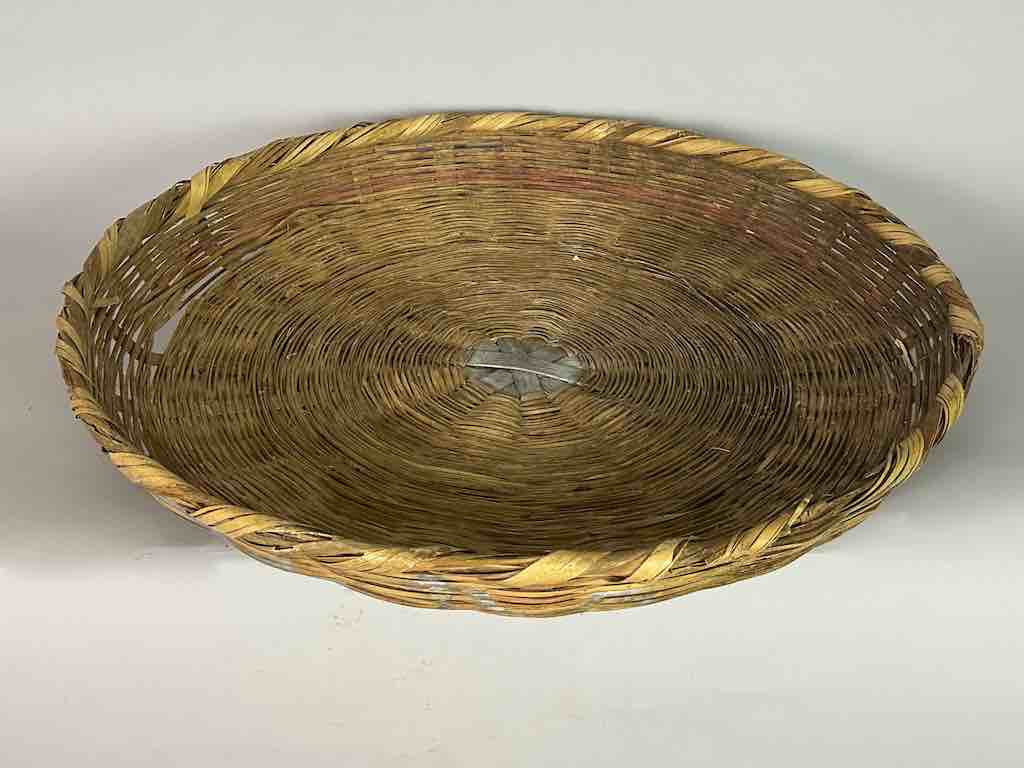 Vintage Very Large Palm Frond Shallow Market Basket - El Salvador