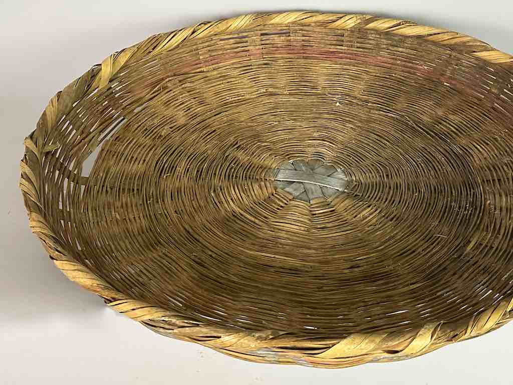 Vintage Very Large Palm Frond Shallow Market Basket - El Salvador