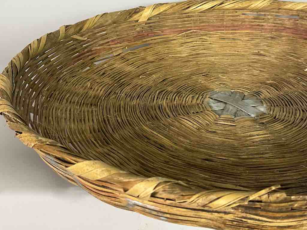 Vintage Very Large Palm Frond Shallow Market Basket - El Salvador