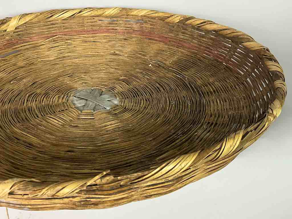 Vintage Very Large Palm Frond Shallow Market Basket - El Salvador