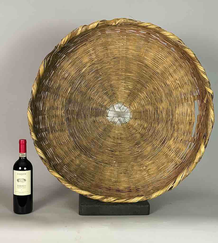 Vintage Very Large Palm Frond Shallow Market Basket - El Salvador