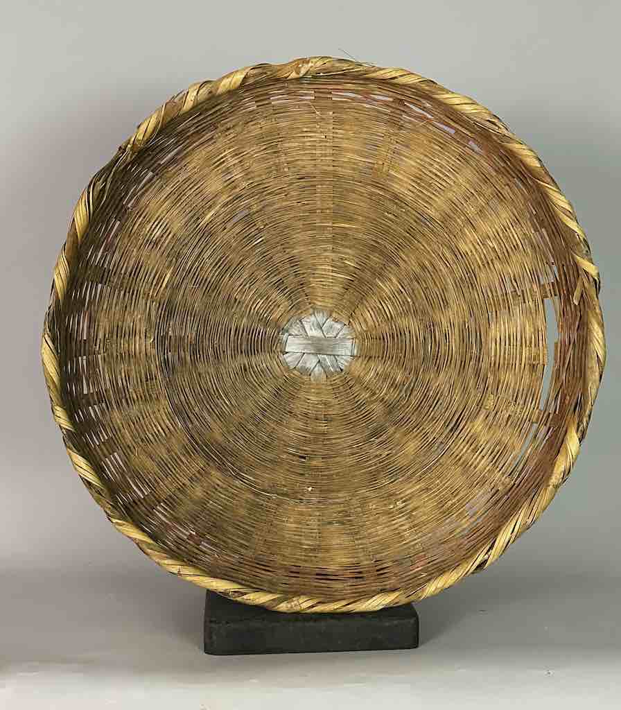 Vintage Very Large Palm Frond Shallow Market Basket - El Salvador