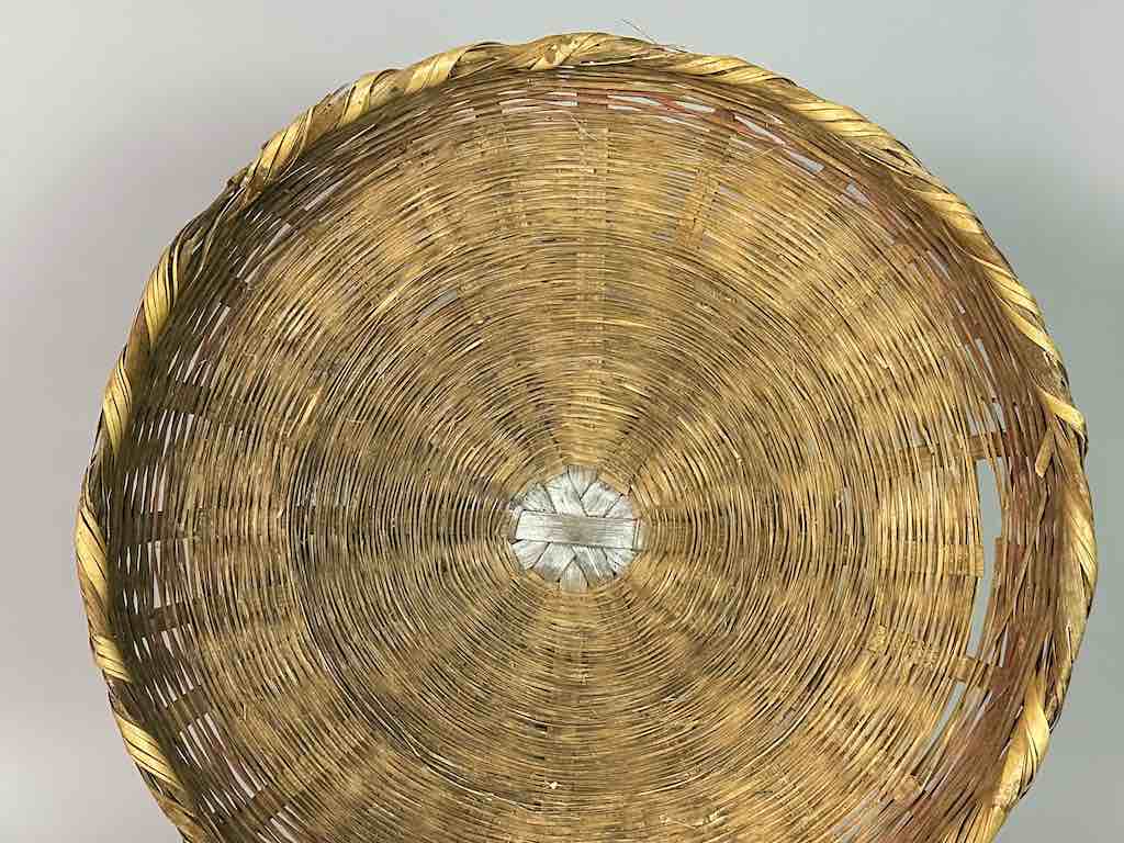 Vintage Very Large Palm Frond Shallow Market Basket - El Salvador