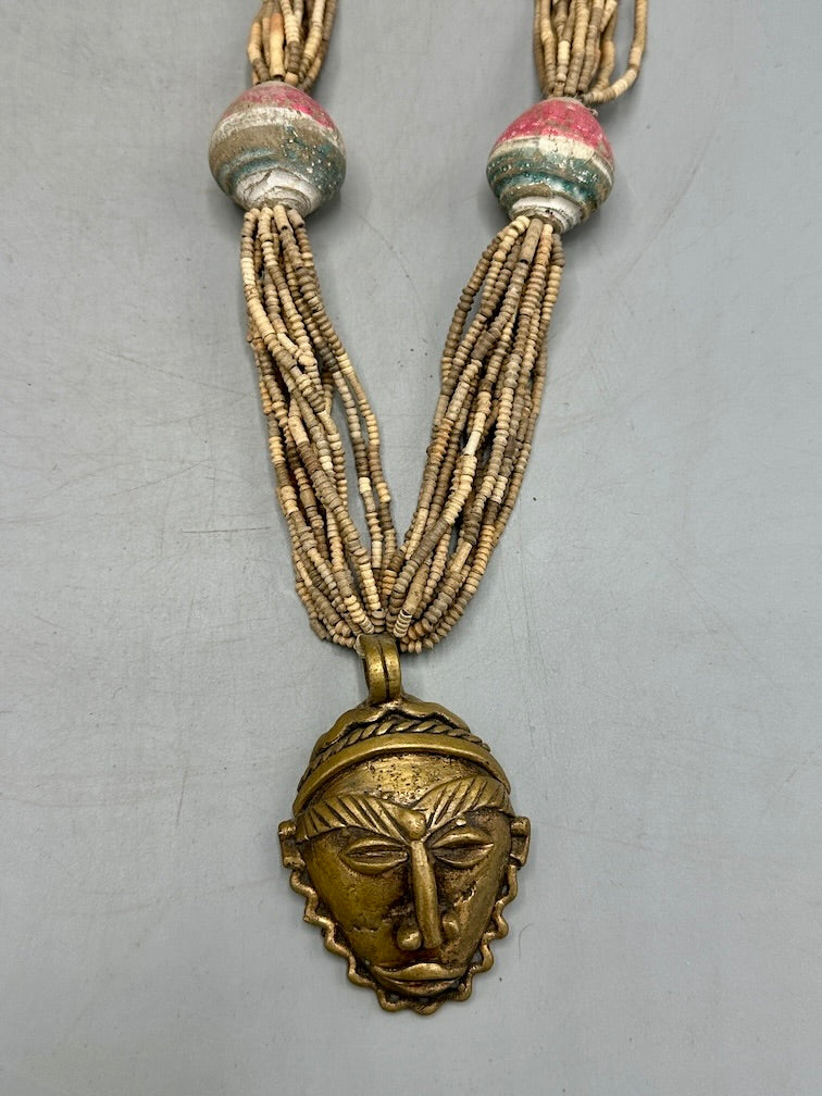 Smallest Excavated Clay Bead, Clay Spindle Whorl, Brass Pendant Necklaces - Mali