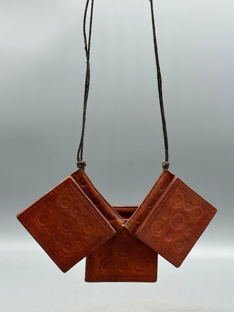 Triple Large Leather Tuareg GriGri Long  Thick Multiple Cord Necklace - Mali
