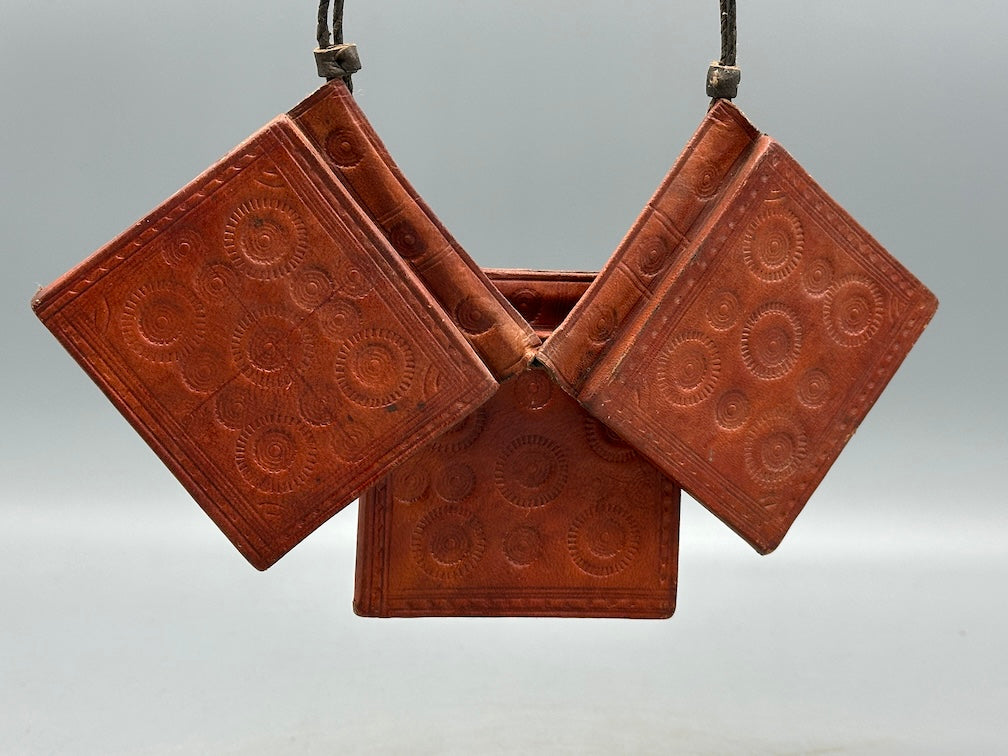 Triple Large Leather Tuareg GriGri Long  Thick Multiple Cord Necklace - Mali