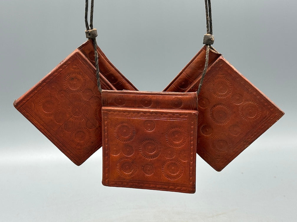 Triple Large Leather Tuareg GriGri Long  Thick Multiple Cord Necklace - Mali