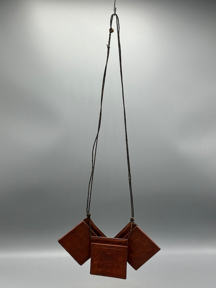 Triple Large Leather Tuareg GriGri Long  Thick Multiple Cord Necklace - Mali