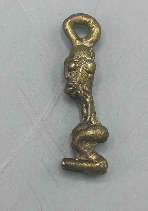 Vintage Small Brass Dogon Man Pendant on Single Strand Leather Cord Necklace