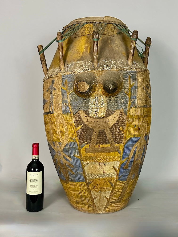 Vintage Hand-Carved African Ashanti Atompan Figured Drum - Niger Bend