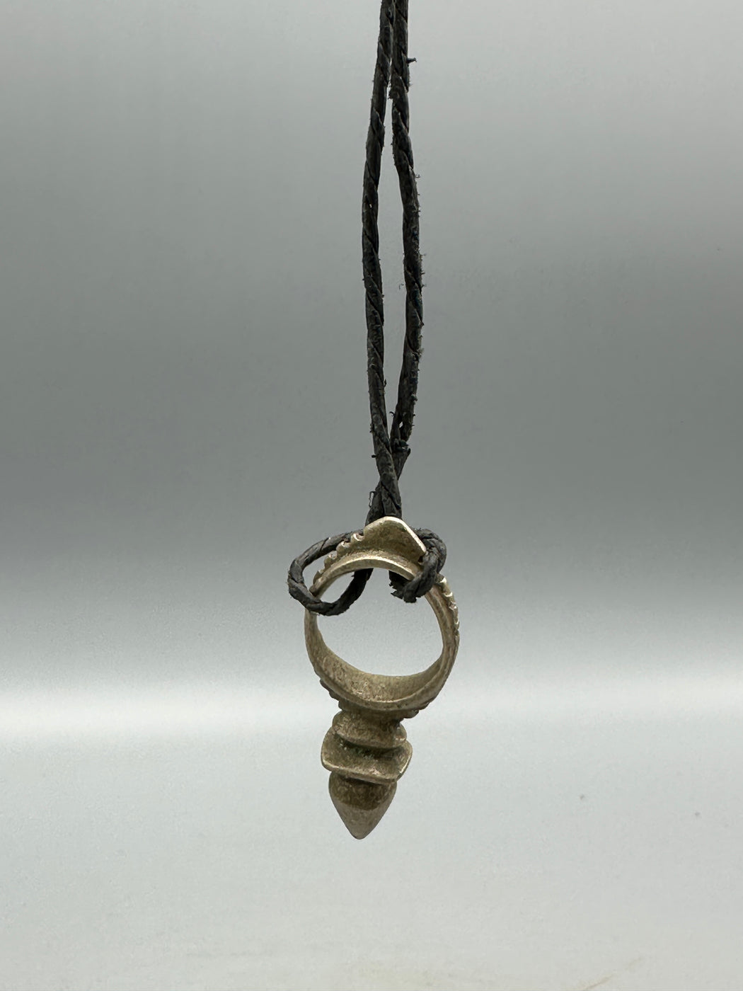 Small Vintage Tuareg Zinder Coin Silver Pendant Leather Necklace - Niger