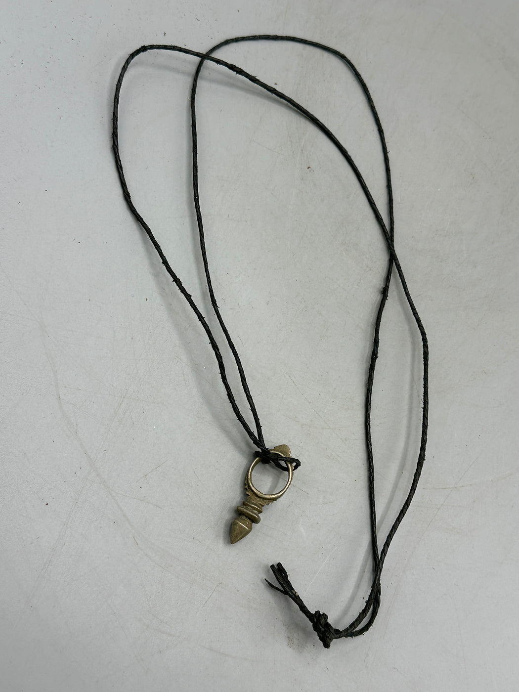 Small Vintage Tuareg Zinder Coin Silver Pendant Leather Necklace - Niger