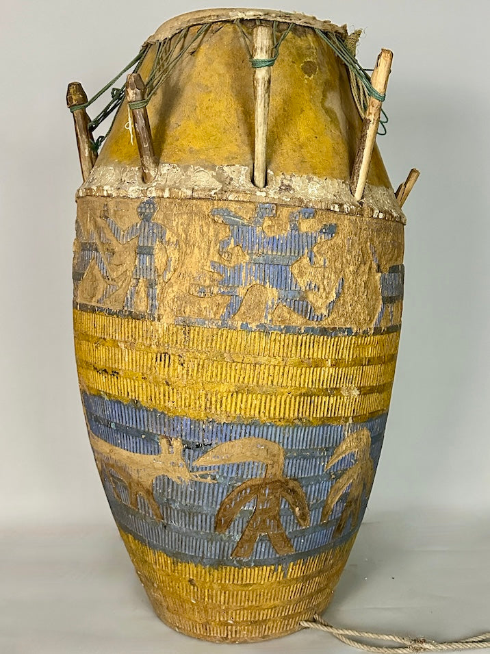 Vintage Hand-Carved African Ashanti Atompan Figured Drum - Niger Bend