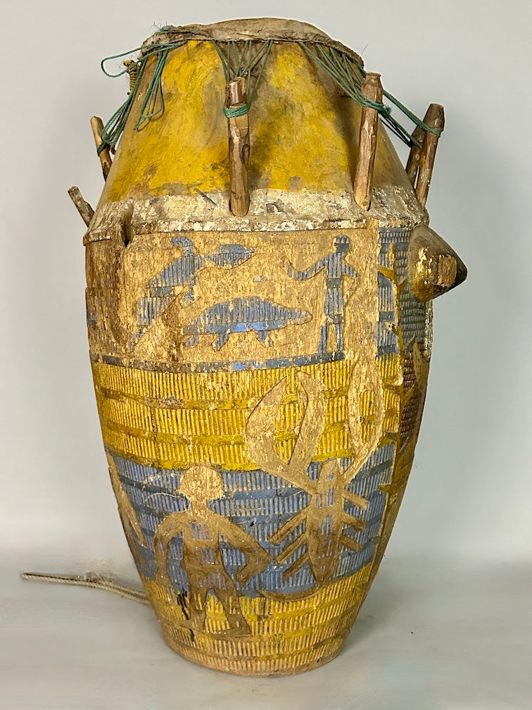 Vintage Hand-Carved African Ashanti Atompan Figured Drum - Niger Bend