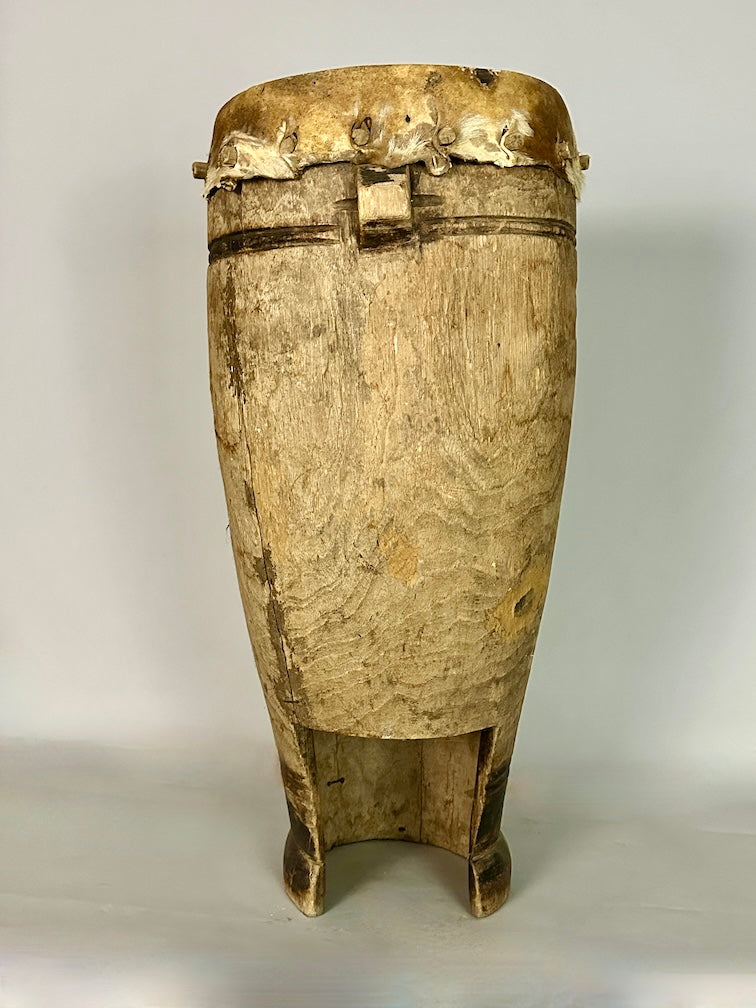 Vintage Hand-Carved African Ashanti Drum - Ghana