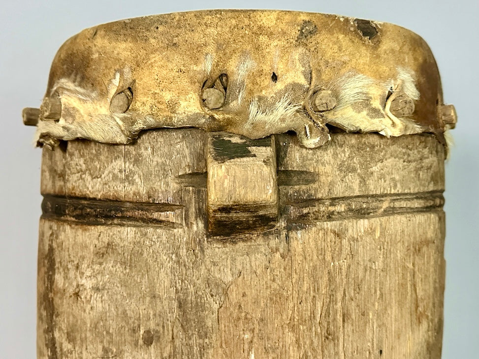 Vintage Hand-Carved African Ashanti Drum - Ghana